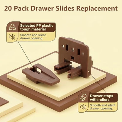 8 Set Drawer Guide Kit, Enhanced Commercial Slide Style Drawers for Kenlin Rite-Trak II 168, Vaughan Bassett, Legacy, Replacement Dresser Drawer Slides Repair Kit with Roller (20 Set Drawer Guide Kit) - style: 20 Set Drawer Guide Kit