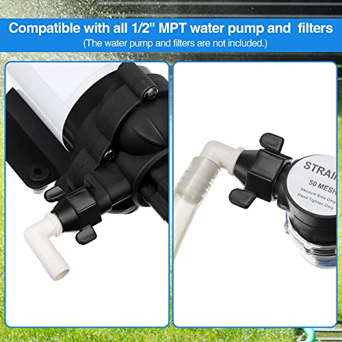 Dreyoo 1/2" x 14 NPT x 1/2" Barb Elbow and Straight Swivel Adapter RV Water Pump Fittings with Thread Seal Tape, 1/2 Inch Female Threaded Pex Fittings for Water Pump Strainer