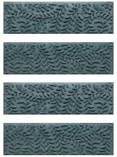 WaterHog Boxwood Stair Treads for Indoor Ourdoor Stairs, Absorbent All-Weather Stair Runner with Rubber Backing, Dirt & Moisture Trapper, Easy Clean Mat, Made in USA, 8.5"x30", 4pcs, Bluestone - color: Bluestone