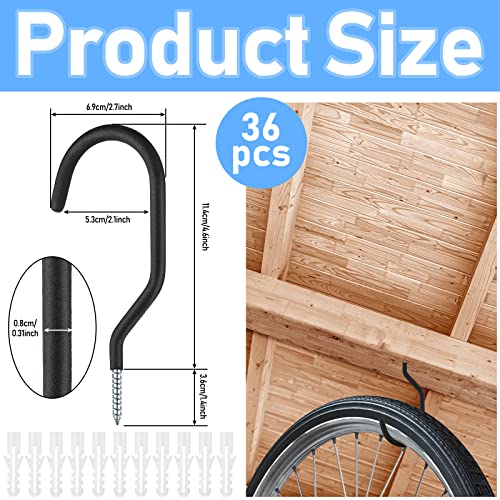 Amyhill 36 Pcs 6 Inch Heavy Duty Bike Hooks for Garage, Bike Hooks Hanger for Wall Bicycle Storage with Hanging Screw Loading Capacity 100 Lbs