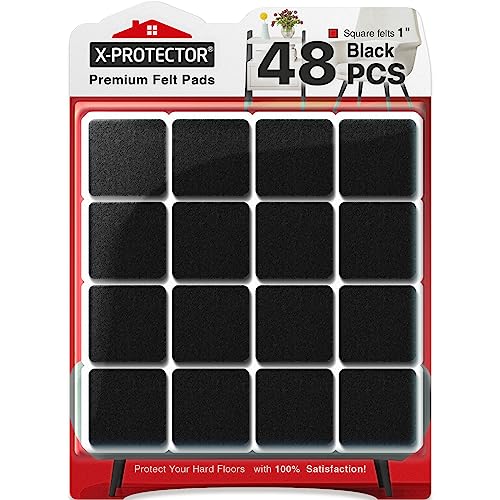 X-PROTECTOR Felt Furniture Pads - 48 PCS 1" - Felt Pads Floor Protectors - Chair Felt Pads - Felt Pads for Furniture Feet - Furniture Pads for Hardwood Floors - Protect Your Floors! (Black, Square) - size: 1" 48 Black, Square