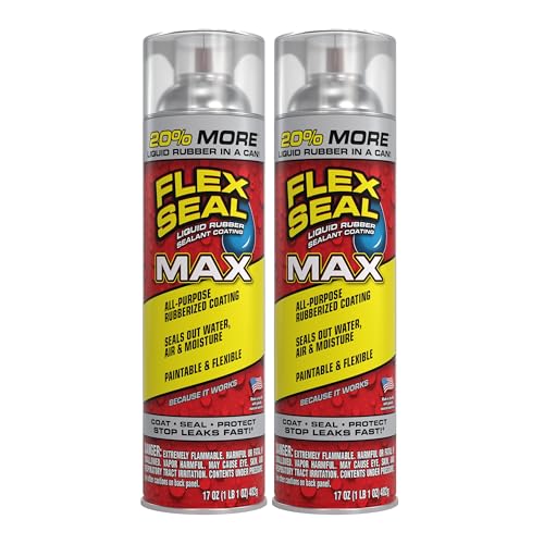 Flex Seal MAX, 17 oz, 2-Pack, Clear, Stop Leaks Instantly, Waterproof Rubber Spray On Sealant Coating, Perfect for Gutters, Wood, RV, Campers, Roof Repair, Skylights, Windows, and More - color: Clear, size: 17 Oz (Pack of 2)