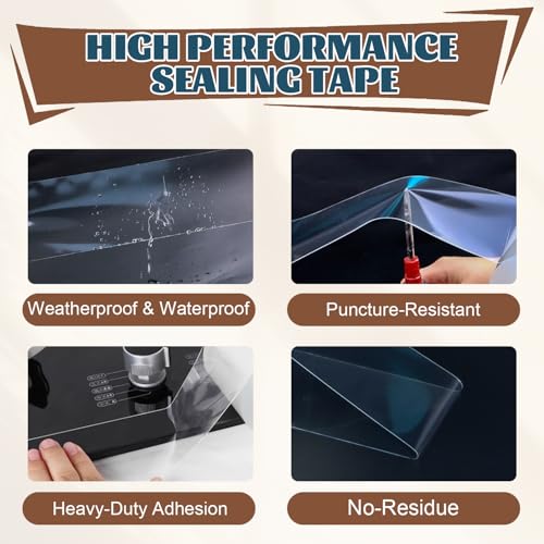 Window Sealing Tape 2 Inch x 33 Ft Transparent Window Insulation Waterproof Nano Draft Isolation Tape Clear Weather Stripping Caulk Tape for Window and Bathroom Shower Glass Side Gaps - style: 2 Inch × 33Ft