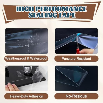 Window Sealing Tape 3 Inch x 33 Ft Transparent Insulation Waterproof Nano Draft Isolation Tape for Window and Bathroom Shower Glass Side Gaps - style: 3 Inch × 33 Ft