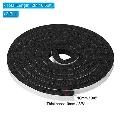 PATIKIL Foam Weather Stripping for Doors, 2 Rolls 3/8" W x 3/8" T Foam Seal Tape Adhesive Insulation Strip for Door Window Air Conditioning, Black(13 Ft Total Length in 2 Rolls) - size: 3/8" W x 3/8" T