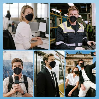 akgk KN95 Face Masks 50 Pack for Adults, 5-Ply Black Disposable Face Mask Against PM 2.5 Smoke and Dust - color: Adult-black