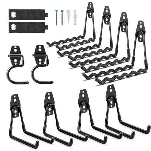 12 Pack Garage Hooks Heavy Duty, Iron Garage Storage Hooks with Anti-Slip Coating, Utility Wall Mount Hangers for Garden and Power Tools, Ladders, Bikes, Hoses and Bulky Items - size: 12 Pack Hooks