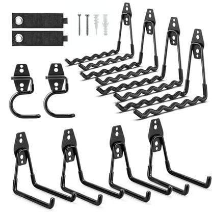 12 Pack Garage Hooks Heavy Duty, Iron Garage Storage Hooks with Anti-Slip Coating, Utility Wall Mount Hangers for Garden and Power Tools, Ladders, Bikes, Hoses and Bulky Items - size: 12 Pack Hooks