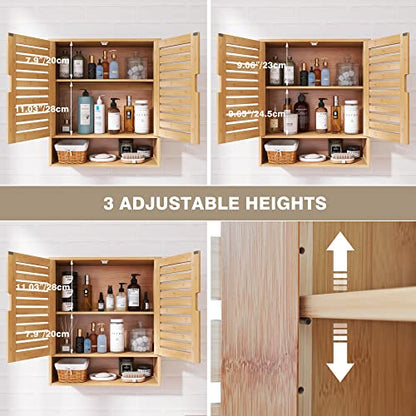 SMIBUY Bathroom Cabinet Wall Mounted, Bamboo Over-The-Toilet Storage Organizer, Space Saver Medicine Cabinet with 2 Door and Adjustable Shelves (Natural) - color: Natural