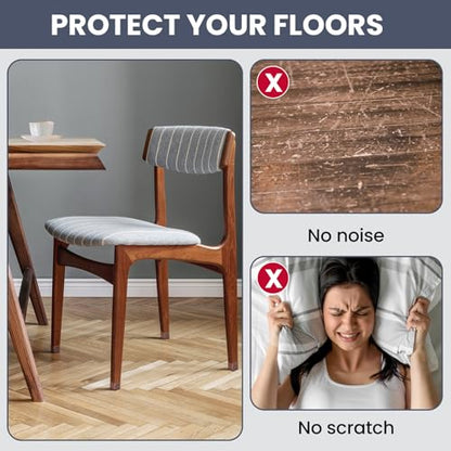 16 Pcs Chair Leg Floor Protectors Square for Hardwood Floors - Silicone Felt Furniture Pads - Chair Leg Caps - Clear Rubber Chair Sliders - S(Fit:0.5"-0.75") - size: Square-Small