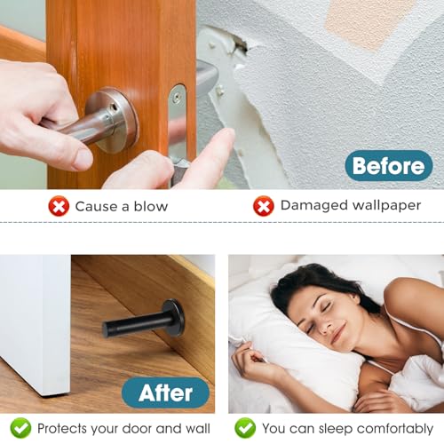24Pcs Door Stopper, 3.5 Inch Heavy Duty 304 Stainless Steel Door Stop with Rubber Tip, Wall Mounted Door Stopper for Wall Protection, Sound Dampening, Matte Black
