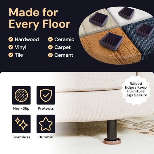 CasterMaster Non Slip Furniture Pads for Hardwood Floors - Circular (Brown, 3'' x 3'' - 4 Pack) - Round Furniture Cups & Chair Leg Floor Protectors for Scratch-Free Floors - Non Slip Caster Cups - size: 3'' x 3'' (Pack of 4)