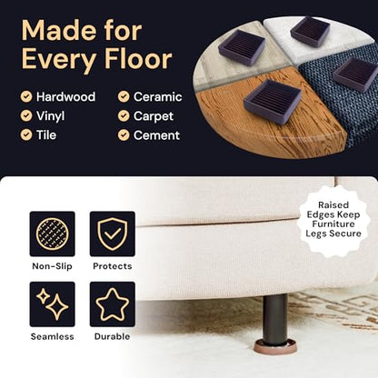 CasterMaster Non Slip Furniture Pads for Hardwood Floors - Circular (Brown, 3'' x 3'' - 4 Pack) - Round Furniture Cups & Chair Leg Floor Protectors for Scratch-Free Floors - Non Slip Caster Cups - size: 3'' x 3'' (Pack of 4)