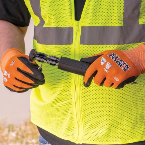 Klein Tools 60673 Work Gloves, Knit Dipped Cut Resistant ANSI A1 Nitrile Coated Gloves, Nylon-Spandex, Touchscreen Capable, X-Large, 1-Pair - size: X-Large, style: 1-pair Pack