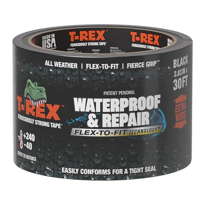 T-REX Flexible Waterproof Tape - Heavy Duty Adhesive Waterproofing Tape for Repair, Leaks, Roof Patches - Extreme Weather & UV Resistance - Black, 2.83" x 10 Yd (Pack of 1) - size: 2.83" x 10 Yd (Pack of 1)