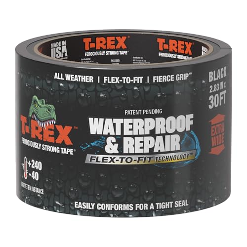 T-REX Flexible Waterproof Tape - Heavy Duty Adhesive Waterproofing Tape for Repair, Leaks, Roof Patches - Extreme Weather & UV Resistance - Black, 2.83" x 10 Yd (Pack of 1) - size: 2.83" x 10 Yd (Pack of 1)