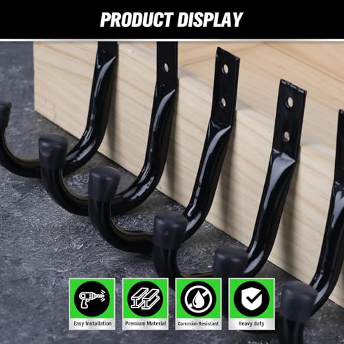 Heavy Duty Garage Storage Hooks, 6-piece Bike Hooks for Garage Wall, Utility Garage Hooks, Wall Mount J Hook for Hanging, Large Metal Storage Organizer Tool, Extension Cord Hanger - style: 6-Piece Black