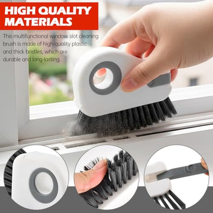 Groove Cleaning Brush 2 in 1 Grout Cleaner Tool Grip Brush, Multifunction Window Track Cleaner with Hard Bristle and Scraper Cleaning Brush for Sliding Door Track, Window(Color:White)