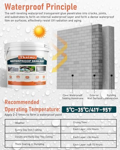 Tkaimy Transparent Waterproof Coating 175oz, Water-Based Invisible Waterproof Agent Leak Repair Sealant, Indoor & Outdoor Roofs, Shower Walls, Bathroom, Kitchen, Liquid Water Proof Clear Sealant - style: 175 OZ