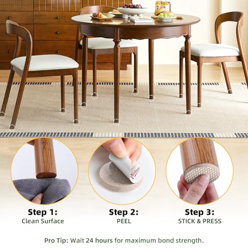 PHIXBEAR 60PCS Upgraded Felt Furniture Pads 1", Thickened Floor Protectors for Hardwood Floors, Furniture Pads for Chair Legs, Protecting from Nicks, Dents and Scratches