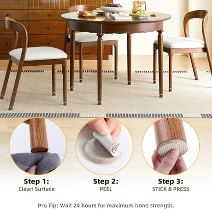 PHIXBEAR 60PCS Upgraded Felt Furniture Pads 1", Thickened Floor Protectors for Hardwood Floors, Furniture Pads for Chair Legs, Protecting from Nicks, Dents and Scratches