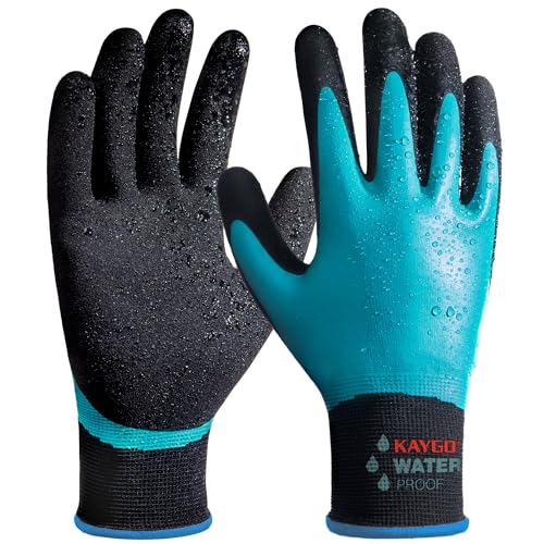 KAYGO Waterproof Work Gloves for Men and Women, Rubber Coated Non-slip Working Gloves for Garden, Outdoor Construction, KG150, Blue, M - color: Blue, size: Medium