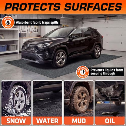 Armor All Premium Original Small Vehicle Garage Floor Mat, (8'4” x 7'4"), Protects Surfaces, Transforms Garage, Absorbent/Waterproof/Durable (Includes Double Sided Tape) (USA Made) (Charcoal) - size: 7'4" x 8'4" (Rectangular)