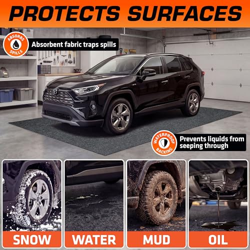 Armor All Jumbo XXL Garage Floor Mat (22' x 8'10"), Waterproof Garage Flooring, Absorbent, Premium Oil Spill Resistant Garage Pad, Durable, Protects Surfaces (Includes Double Sided Tape) (USA Made) - size: 8'10" x 22' (Rectangular)
