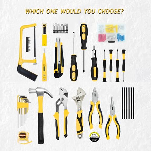 SOLUDE Tool Set,148-Piece Home Repair Tool Kit for Men Women College Students,Household Basic Hand Tool Sets with Case for Home Maintenance,Dorm Essentials,Auto Repair & DIY Projects - size: 148 pcs Yellow