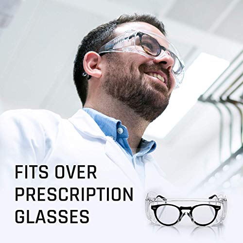 Safety glasses Industrial Goggles with Anti-fog Lens, Clear Safety glasses with Anti-Scratch Lens Goggles Inside Eyeglasses(Transparent) - color: Transparent Frame