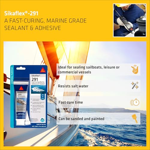 Sikaflex-291 White - Multifunctional Adhesive & sealant for Boats - Marine use - Resists Weathering and Aging - 3 fl. oz. Tube - color: White, size: 3 fl. oz