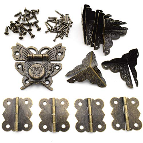SDTC Tech Antique Jewelry Box Latch Buckle Hinges and Corner Protectors Assortment Kit Retro Bronze Butterfly-Shape Hasp for Cabinet/Suitcase/Toolbox/Handicrafts - color: 5243 butterfly