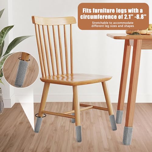 40 PCS Grey Furniture Leg Socks - Knitted Chair Leg Floor Protectors for Hardwood Floors - Fits Round and Square Legs - High Elastic Bar Stool Chair Leg Covers Furniture Caps Set for All Shapes - size: 40 Pcs Grey