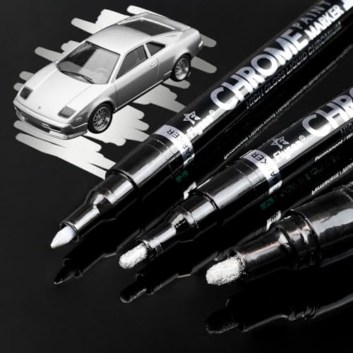 Metallic Chrome Paint Pens, 3 Different Sizes of Silver Liquid Chrome Markers Mirror Effect Single Colors Permanent Liquid Chrome Pen for Model, Metal, Glass, Plastic, Rock Painting - color: Silver