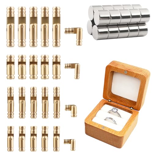 Brass Hidden Hinges Set with Magnets, 24 Cylinder Hinges in 4 Sizes, 26 Magnets, 270 Degree Folding, for Jewelry Box, Music Box, DIY Woodworking Projects (A KIT) - color: A KIT