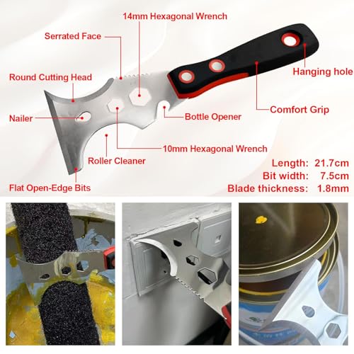 Drywall Knife Set, 7 Pcs Stainless Steel Tools Kit, Putty Knives Tapping Knife Multi-purpose Paint Scrapers with Mud Pan for Drywall Work - color: Black - a Set