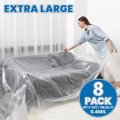 8 Pack Plastic Drop Cloth, 9 x 12 Feet Plastic Sheeting, Painter's Sheeting & Tarps for Painting, Dustproof Painters Plastic Tarp for Furniture Cover - color: 8p