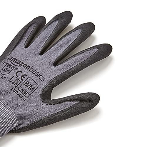 Amazon Basics Micro-Foam Nitrile Coated Safety Work Gloves, Nylon Liner Fiber, Touch Screen Compatible, Grey, Size 8, Medium, 6-Pack - size: Medium (Pack of 6)