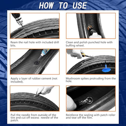TP-107W Combination Repair Unit, Tire Repair Patch Plug 3/8" x 2" Wrapped stem 24 pcs - size: 0.35 x 1.97 Inch