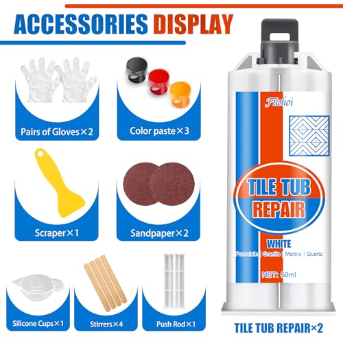 Tile Repair Kit, Ceramic Tile Chip Repair Kit, Porcelain Repair Kit for Ceramic, Tub, Acrylic, Fiberglass, Quartz, Marble and More, Tile Chip Repair Filler for Filling Dents, Cracks, Holes, Scratches