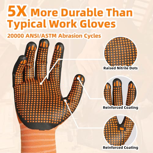 Schwer 6 Pairs Safety Work Gloves MicroFoam Nitrile Coated, Certified Level 6 Abrasion & A1 Cut Resistant Working Gloves with MicroDot Grip, Touchscreen, Used for General Work, Gardening, LT5619, M - size: Medium, style: 6 Pairs