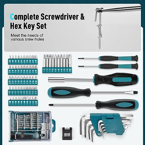 Sundpey 379-PCs Home Tool Kit - Portable Complete Household and Auto Repair Tool Set - Hand General Basic Tool Box Storage Case with Drawer - Full Basic Toolkit for Handyman & Diyer & Homeowner - color: Blue