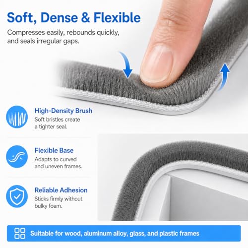 Weather Stripping Door Seal Window Seal - 40FT Brush Window Insulation Door Weather Stripping Anti-Draft for Door Insulation Soundproofing - size: 0.35" X 0.2" (40FT)
