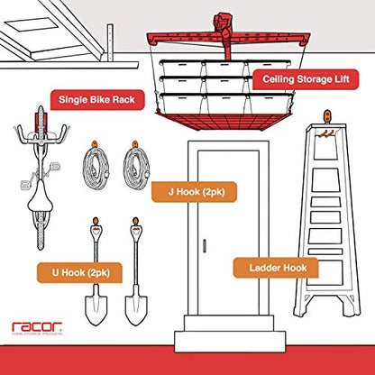 Racor - J1000, J-Hook, Garage Storage Organizer, 2 Pack