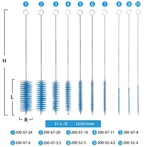 CiaraQ Bottle Cleaning Brushes, 8 Inch Nylon Tube Brush Set, Cleaner for Narrow Neck Bottles Cups with Hook, Set of 10pcs. - color: Blue, size: 8.0 Inch (10pcs)