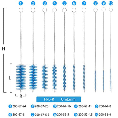 CiaraQ Bottle Cleaning Brushes, 8 Inch Nylon Tube Brush Set, Cleaner for Narrow Neck Bottles Cups with Hook, Set of 10pcs. - color: Blue, size: 8.0 Inch (10pcs)