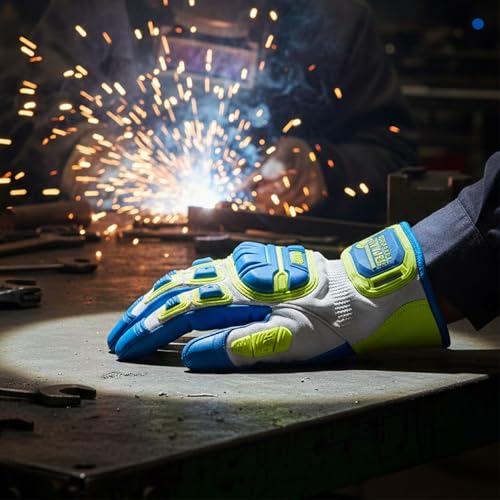 Palmer Safety PS360 Cut Resistant Work Gloves ANSI A7, Impact Resistant Goatskin Leather, Hi-Vis TPR - size: Medium, style: 12 Pair