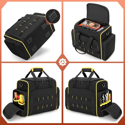 Marscamd Tool Bag with 3 Removable Cases, 2 Layers Tool Tote for Hand Tools, Black with Yellow Binding - color: Black with Yellow Binding
