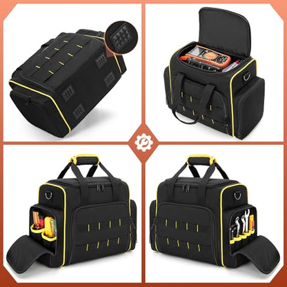 Marscamd Tool Bag with 3 Removable Cases, 2 Layers Tool Tote for Hand Tools, Black with Yellow Binding - color: Black with Yellow Binding