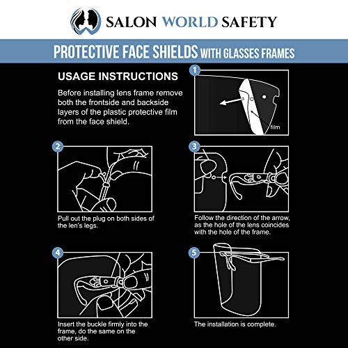 TCP Global Salon World Safety Face Shields with Black Glasses Frames (Pack of 10) - Ultra Clear Protective Full Face Shields to Protect Eyes, Nose, Mouth - Anti-Fog PET Plastic, Goggles - color: Black
